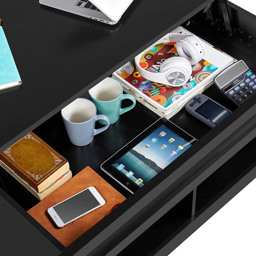 Black Lift Top Coffee Table with Hidden Storage Drawers H3669
