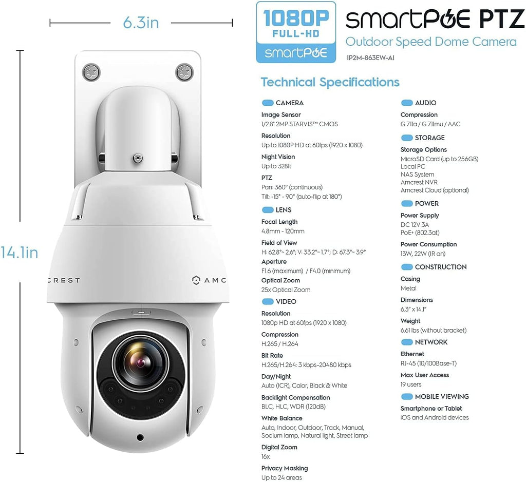 2MP Outdoor PTZ POE IP Camera Security Speed Dome A40761