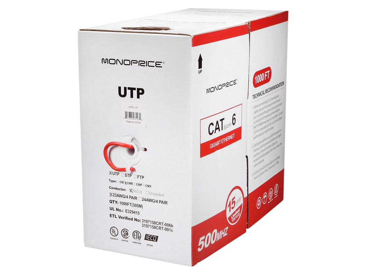 Red 1000ft 23AWG Cat6 UTP Solid Bulk Ethernet Cable F812930