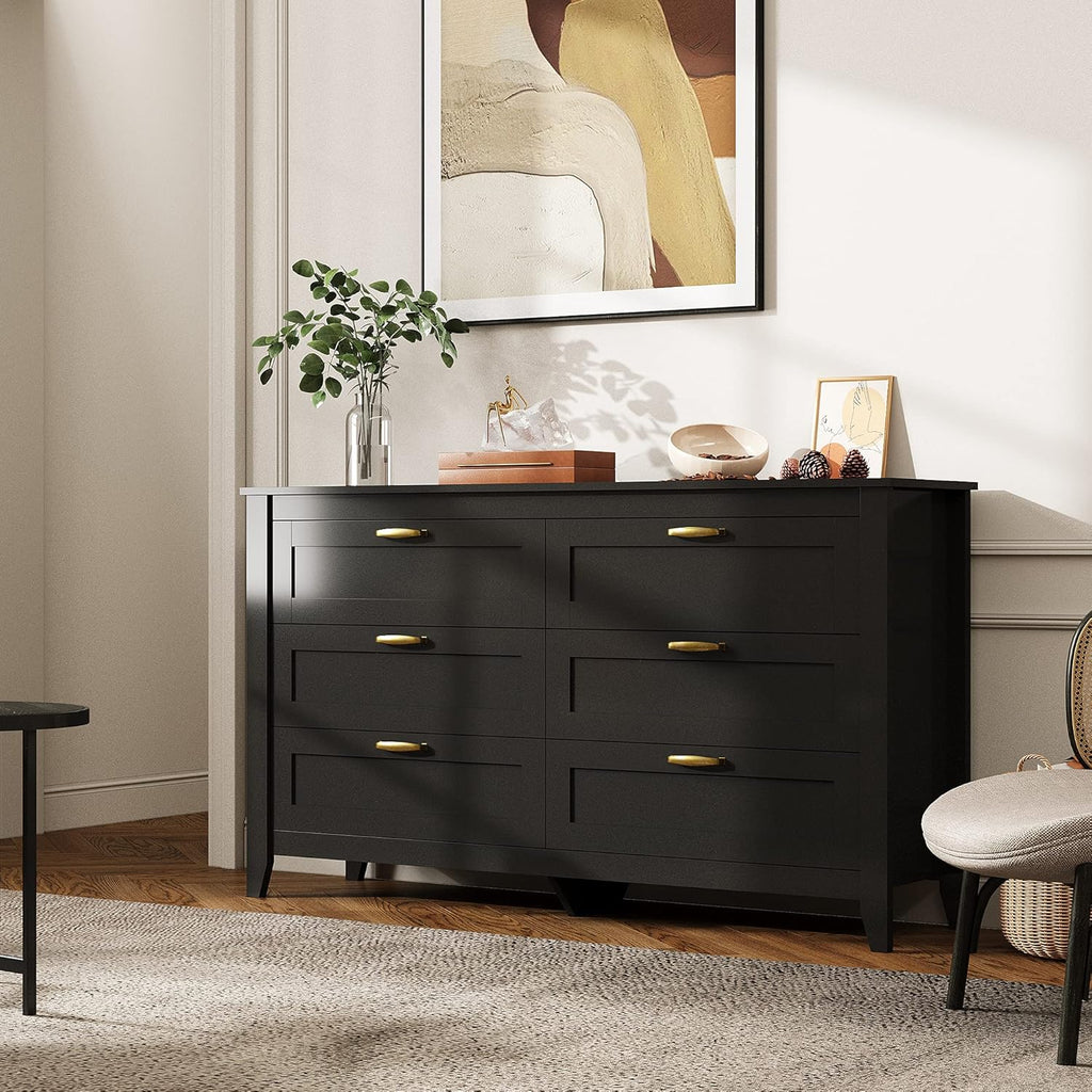 6 Drawer Retro Wood Dresser with Metal Handle K27992