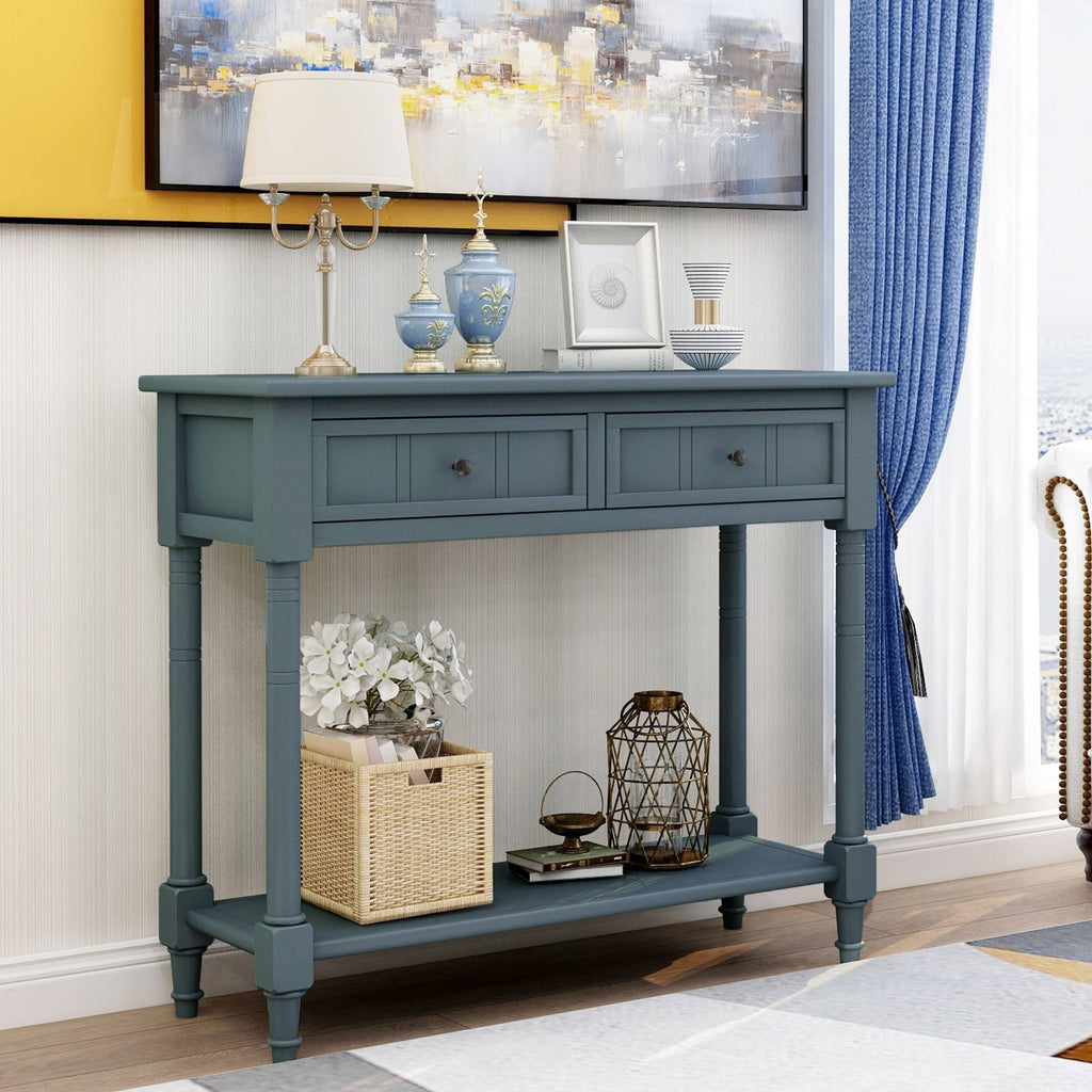 Espresso Two Drawer Console Table with Bottom Shelf R12589