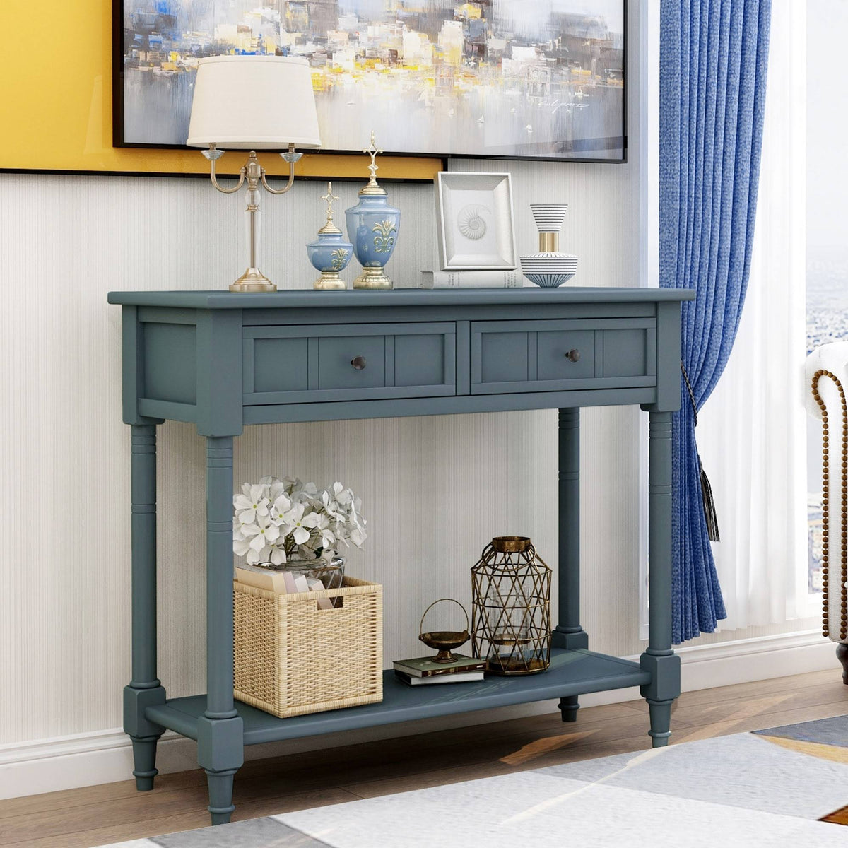 Espresso Two Drawer Console Table with Bottom Shelf R12589
