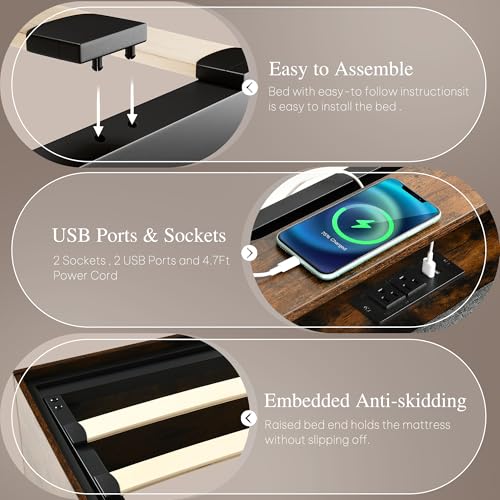 Black Queen Size PU Leather Upholstered Storage Platform Bed T73826