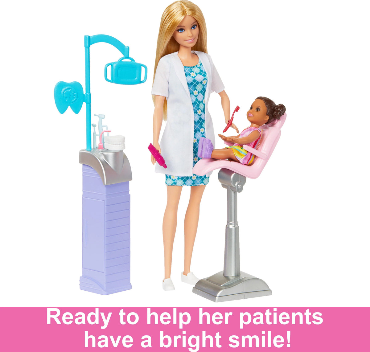 Doll Playset with 2 Dolls, Exam Chair & Dental Tools H230