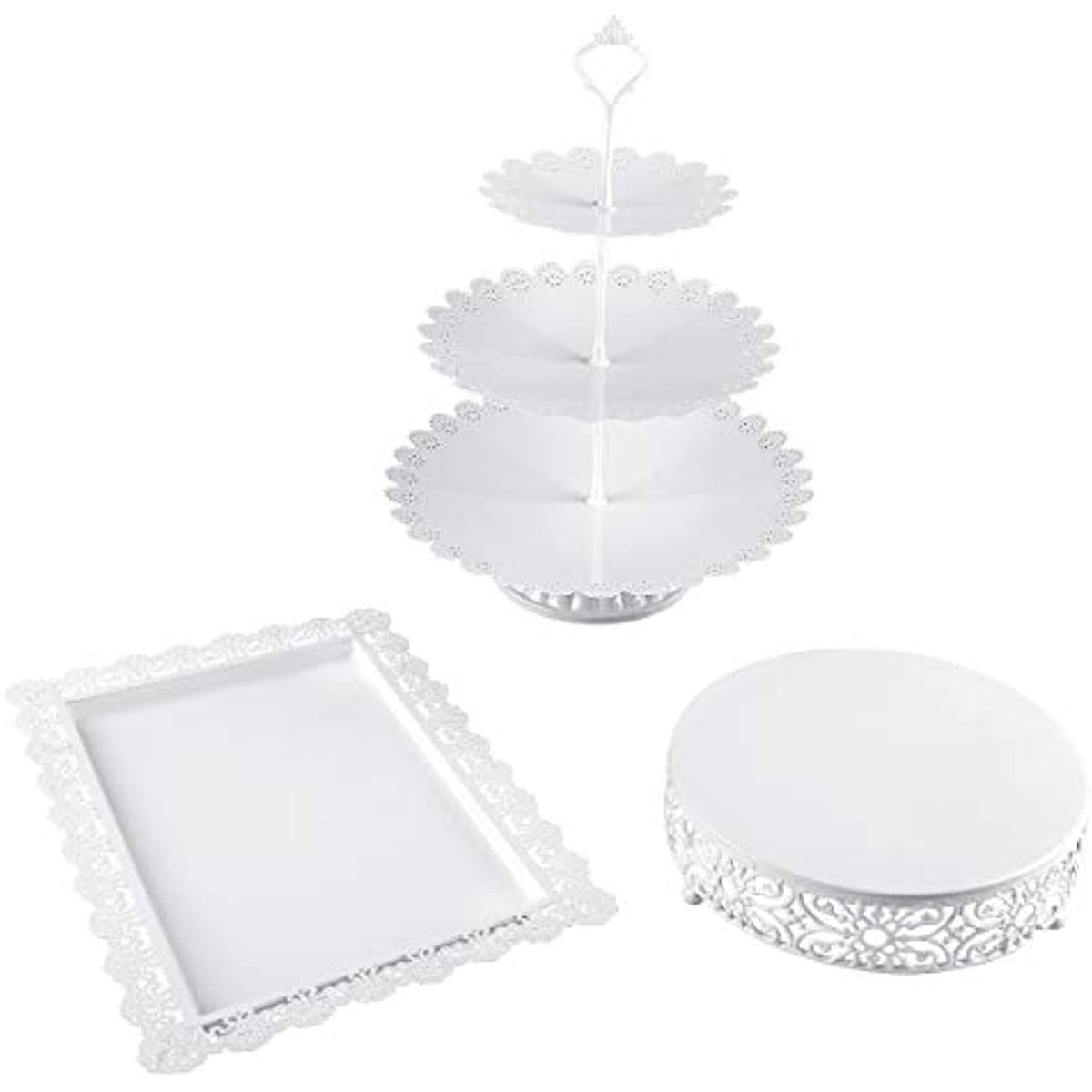 White Metal 3 Piece Cake Stand Set P50125