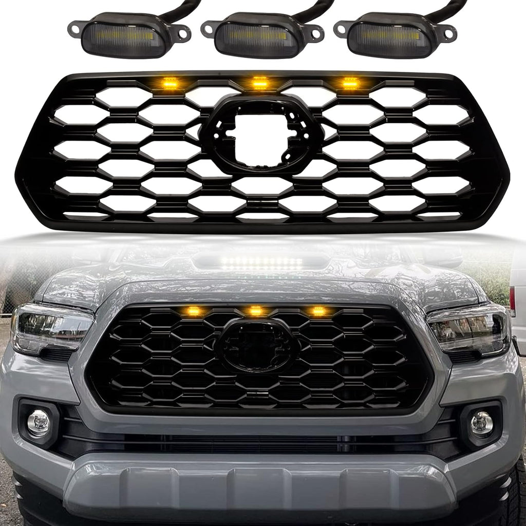 Bright Black Front Grill with Grey Letters and Amber Lights C5189