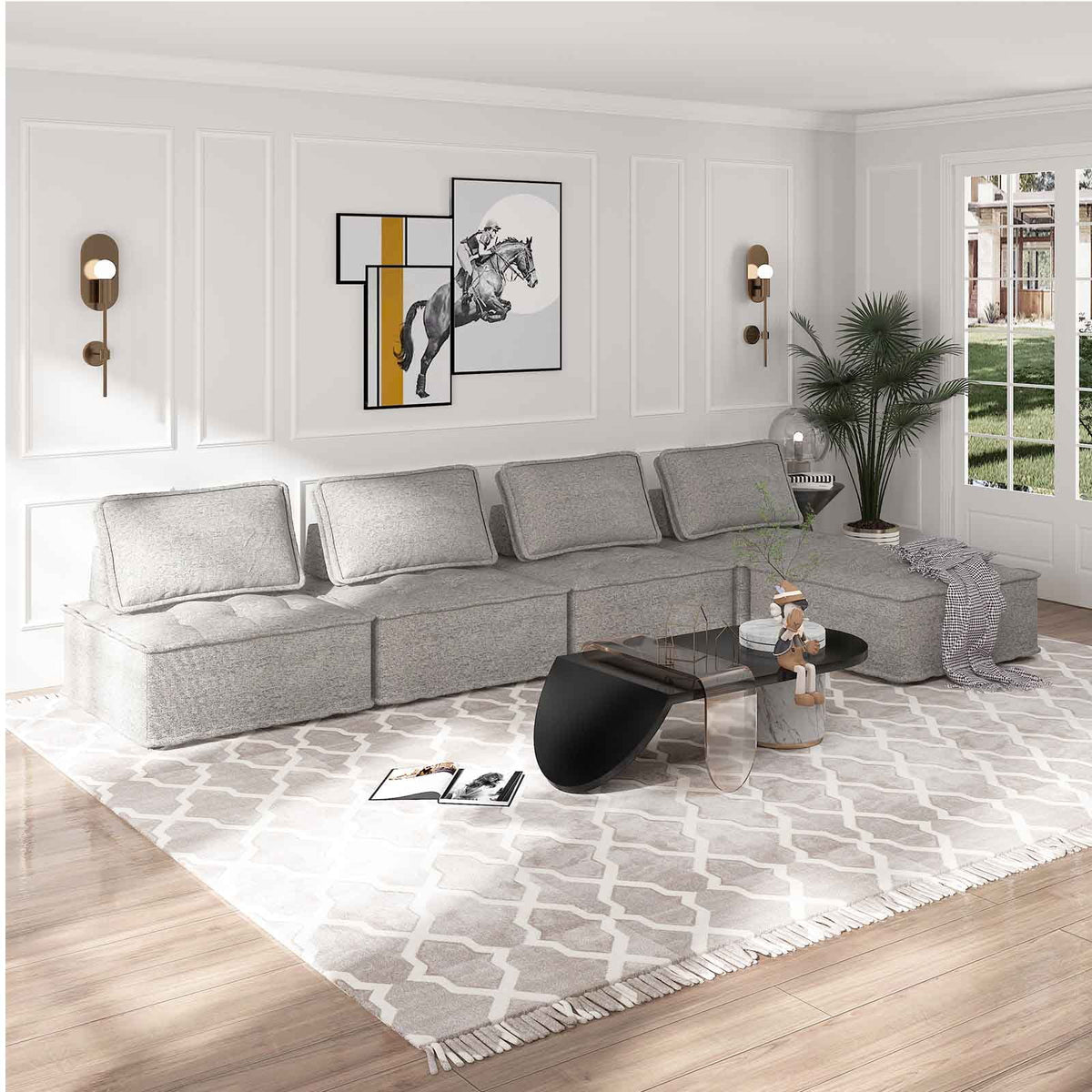 Light Grey Modular Sectional Sofa with Ottoman R696915