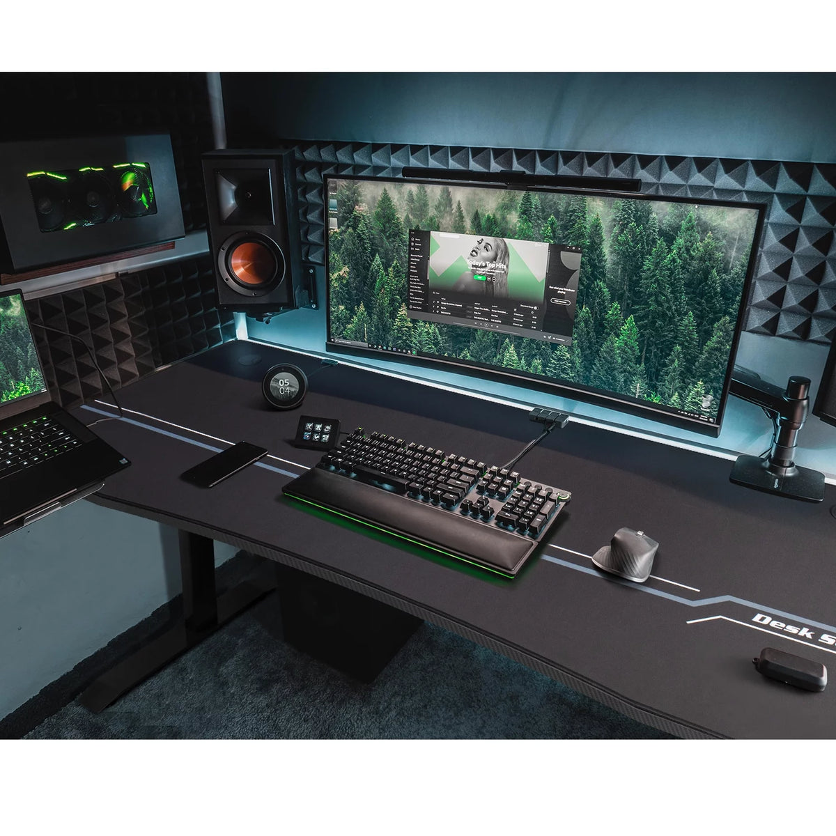 Black Gaming Computer Desk with Cup Holder and Headphone Hook Q401511