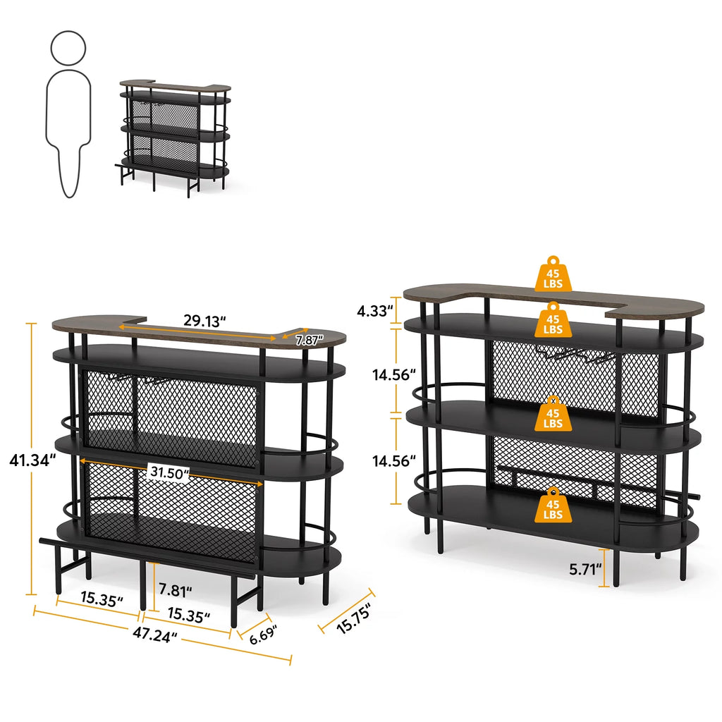 4 Tier Bar Cabinet with Storage Shelves and Footrest Y2638
