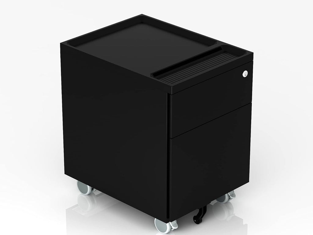Black 2-Drawer Mobile Filing Cabinet with Lock and Casters D695