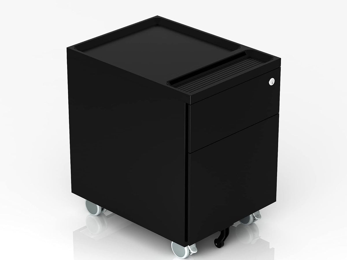 Black 2-Drawer Mobile Filing Cabinet with Lock and Casters D695