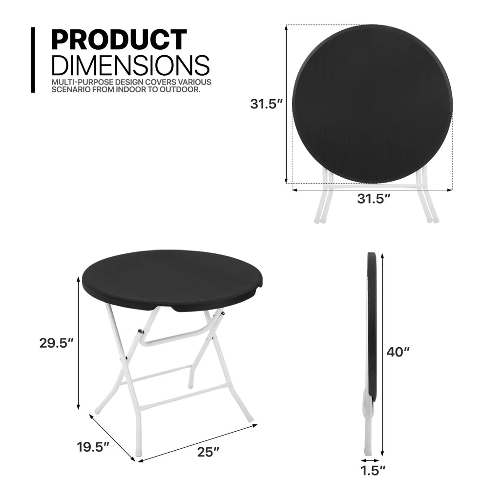7 Pieces 2.6 FT Folding Round Black Table and Chair Set Z620543