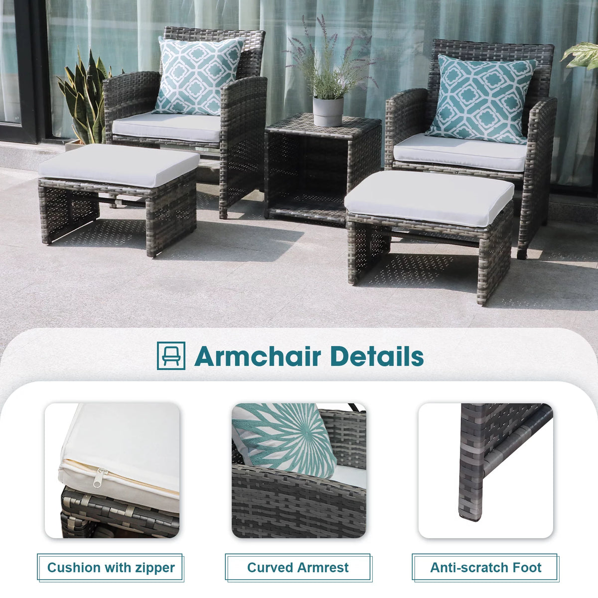 Patio Chairs Chat Set with Ottoman Coffee Table and Pillows R345278