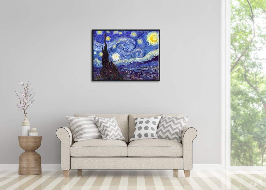 Framed Wall Art Canvas Prints of Starry Night Paintings Reproduction Black Frame Q2821