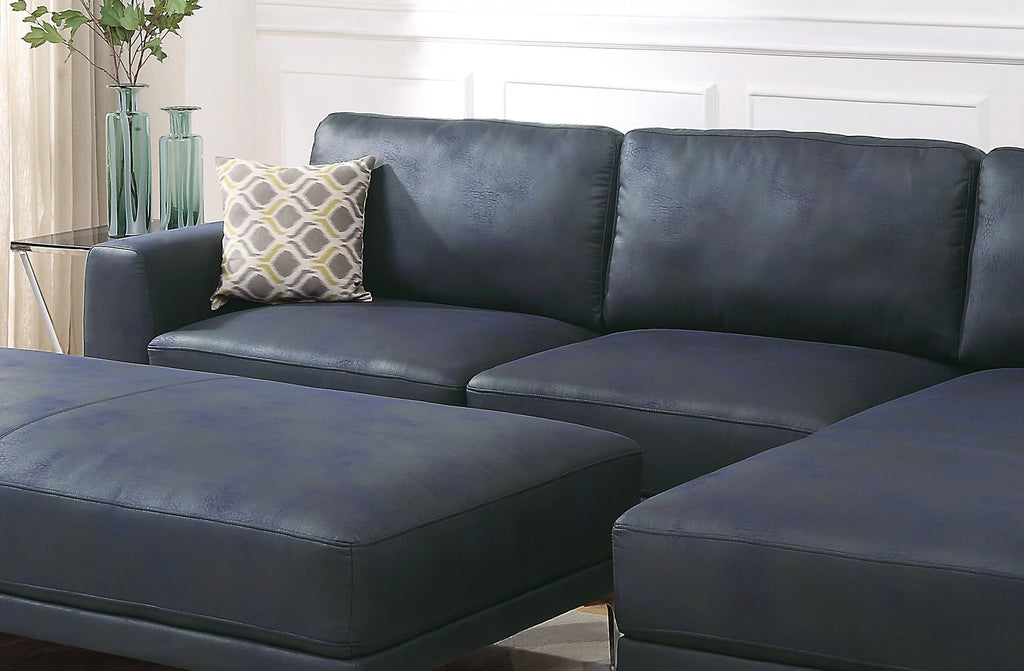 Navy Blue 2pc Leather Gel Sectional Sofa J4103