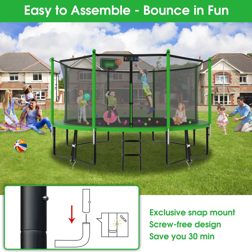 12FT 14FT 15FT Trampoline with Safety Enclosure Net, Basketball Hoop and Ladder C370111