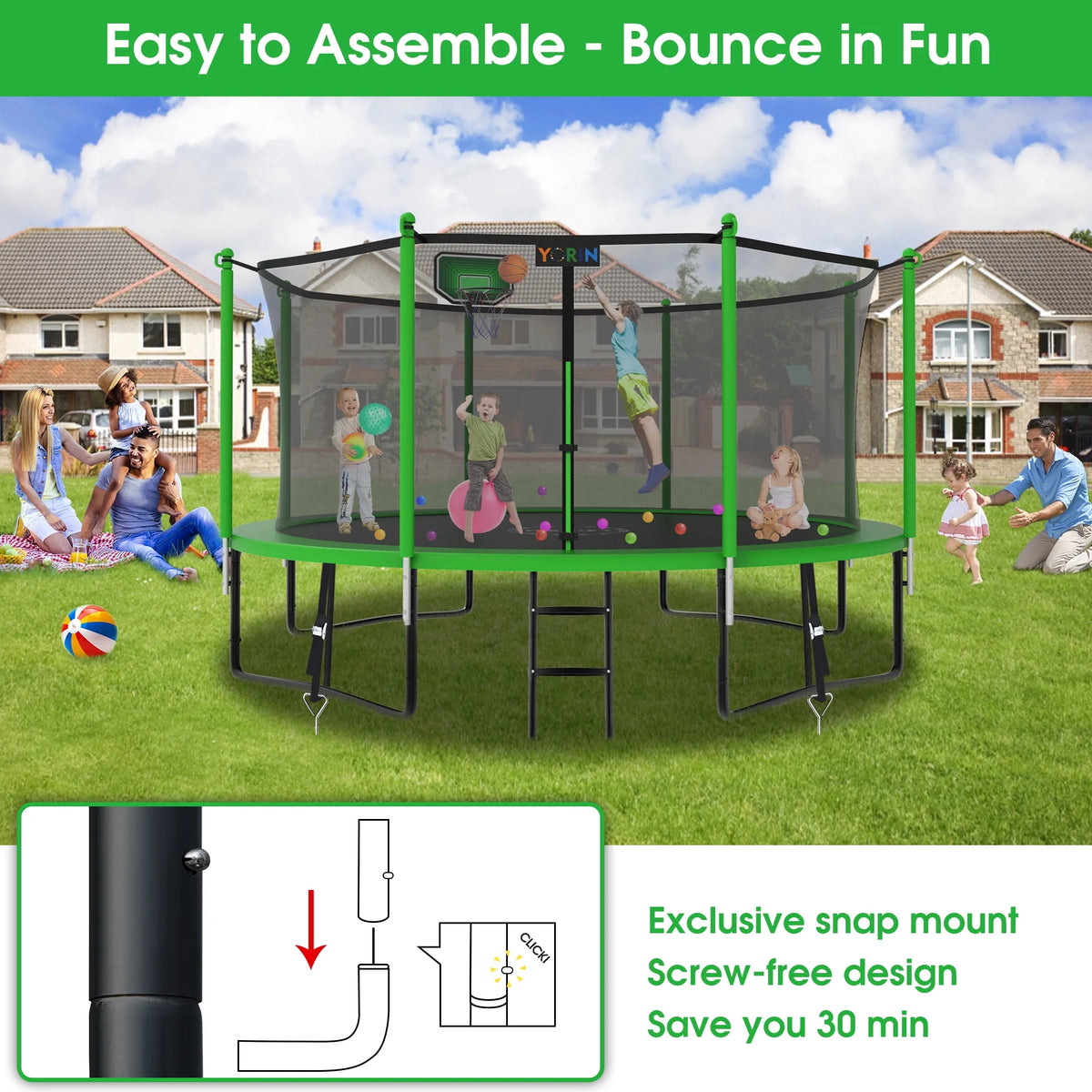 12FT 14FT 15FT Trampoline with Safety Enclosure Net, Basketball Hoop and Ladder C370111