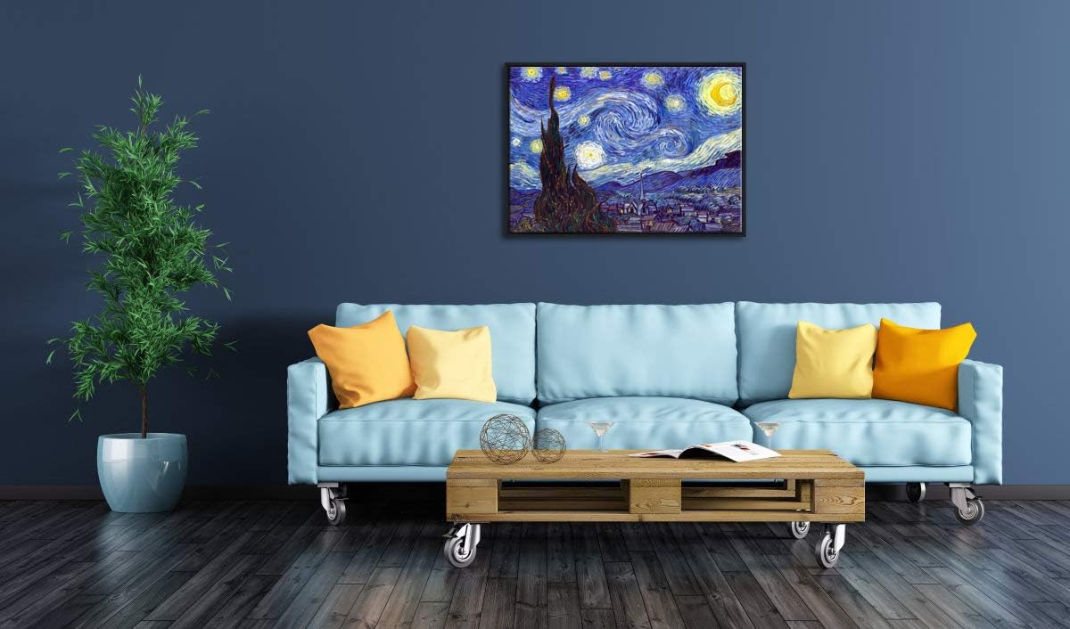 Framed Wall Art Canvas Prints of Starry Night Paintings Reproduction Black Frame Q2821