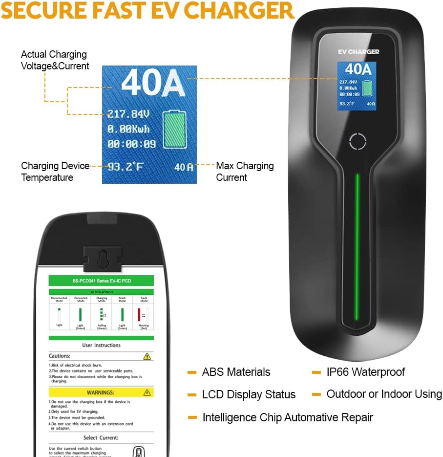 Level 2 EV Charger 40 Amp with NEMA 6-50 Plug 20 feet Cord 240V J1772 Charging Cable N520
