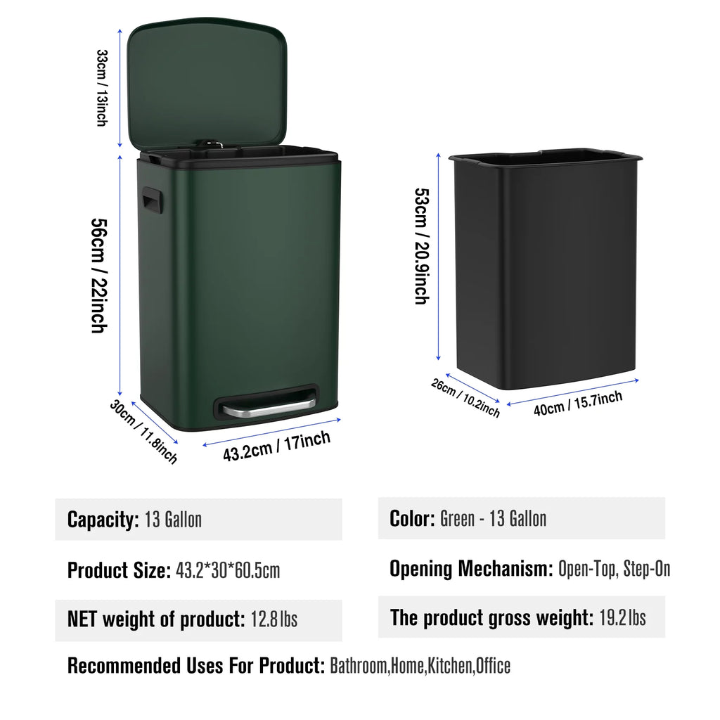 13 Gallon 50L Stainless Steel Trash Can with Lid O4964
