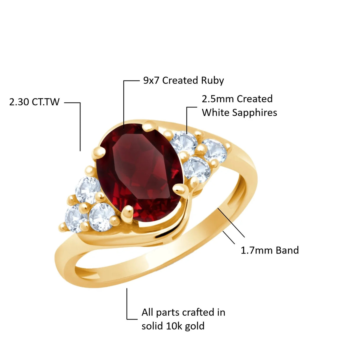 Red Ruby Oval Halo Ring in 10k Yellow Gold with Created White Sapphire D335585