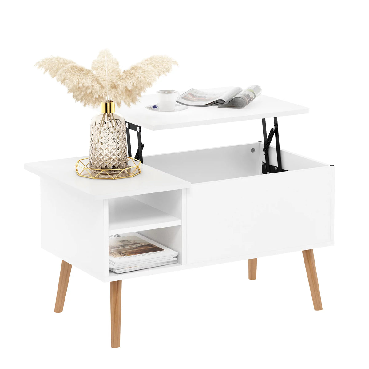 Lift Top Coffee Table with Wooden Leg M6487