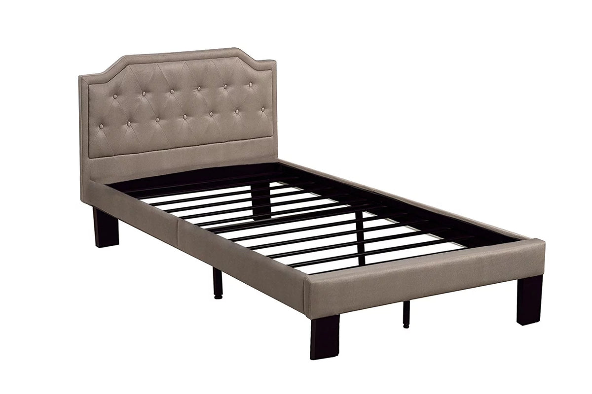 Tan Polyfabric Upholstered Twin Size Bed W7704