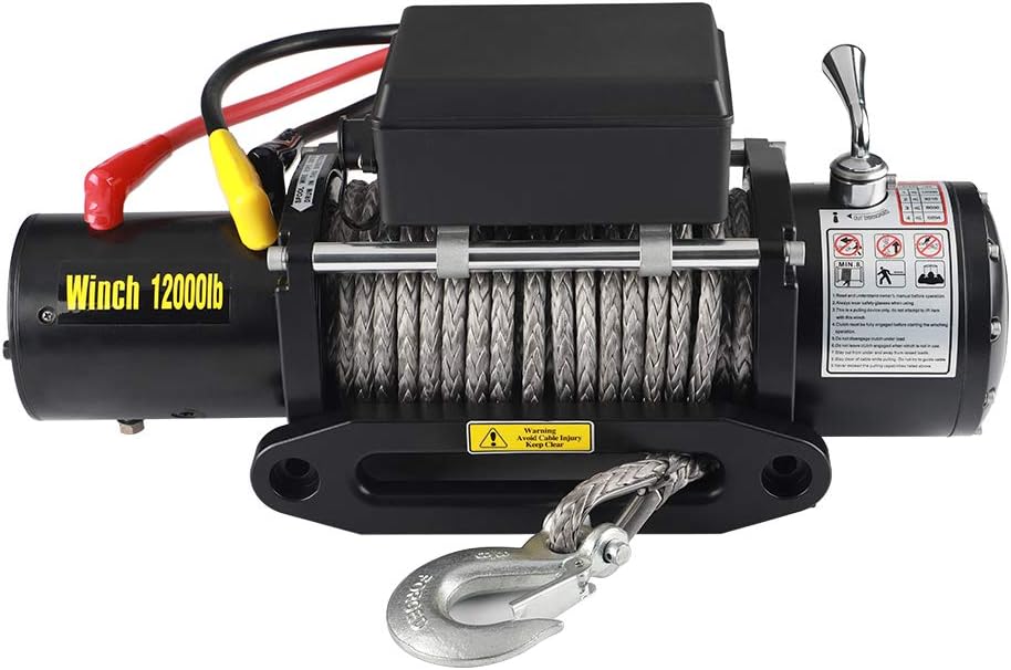 12V DC Winch with Synthetic Rope, 6 Ton (12,000 lb) Pulling Capacity C310340