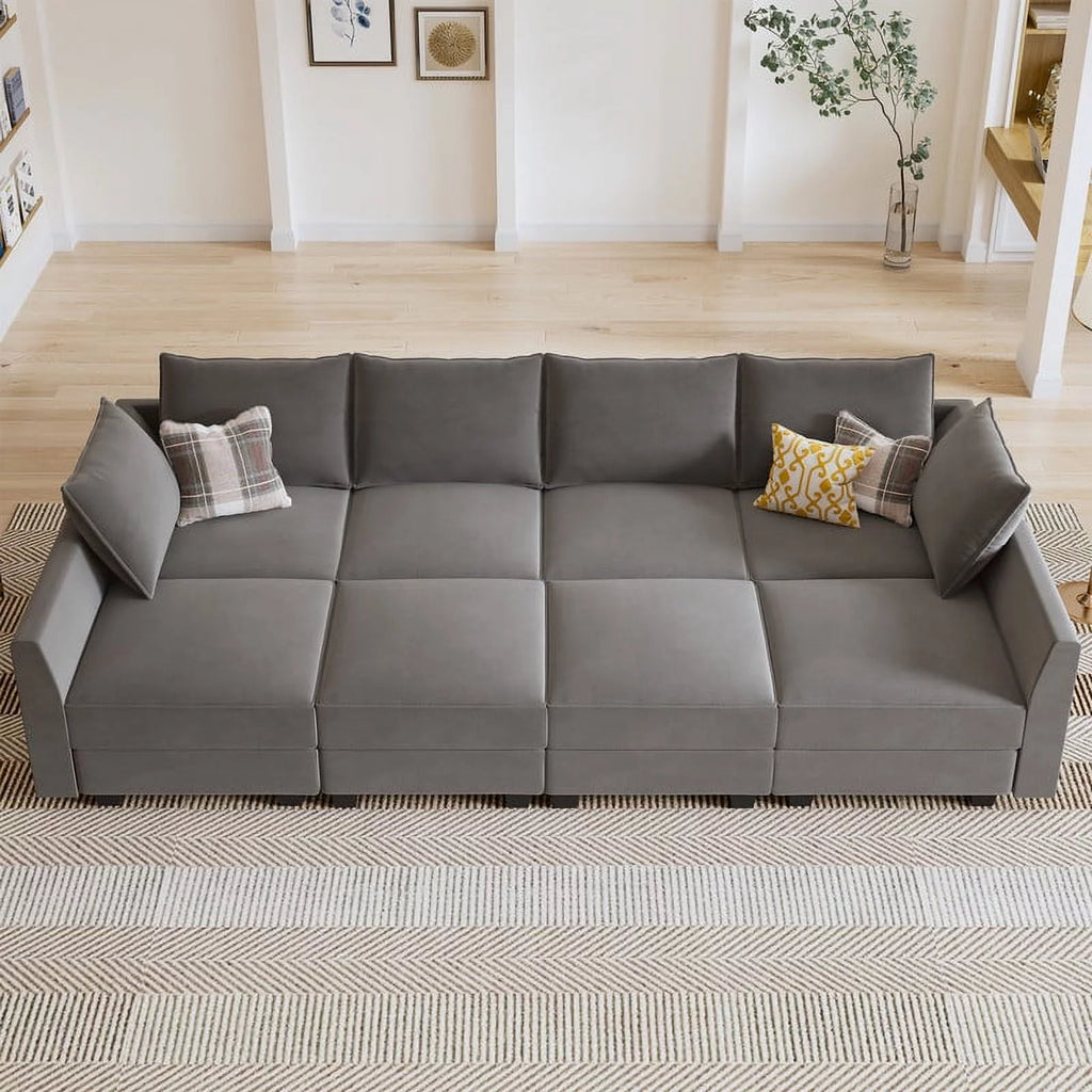 Pearl Grey Convertible Sleeper Sofa with Storage Q837