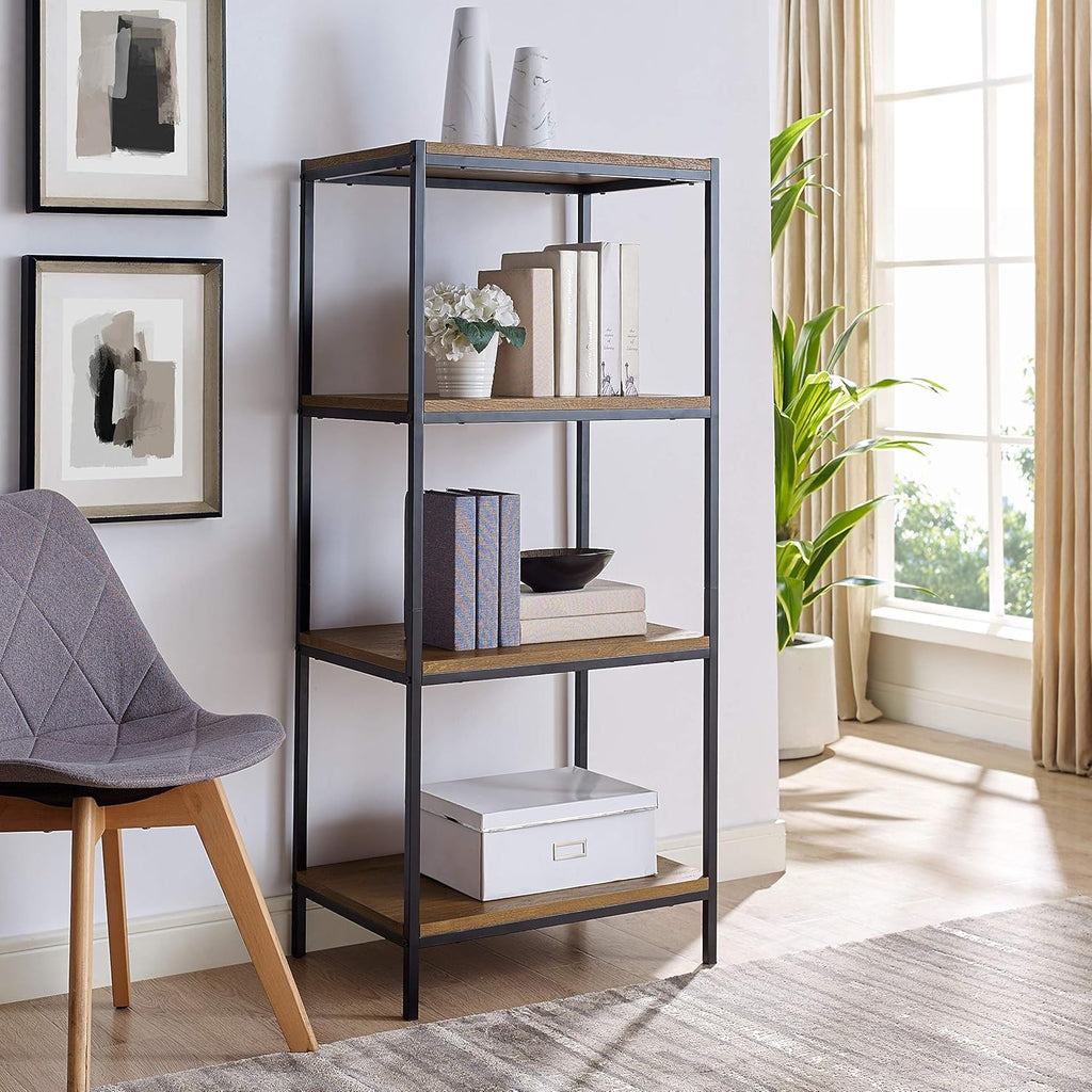 Rustic Industrial 4 Tier Bookshelf with Metal Frame N669